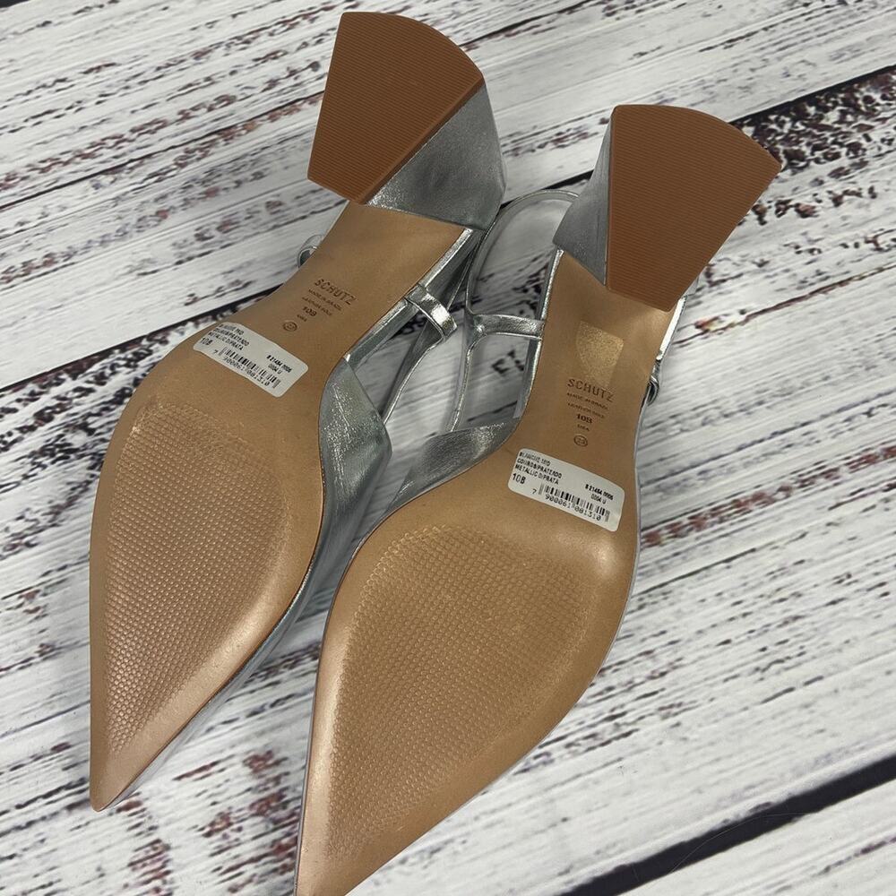 Schutz Women's Size 10 Metallic Nappa Blanche Mid Heels - Picture 7 of 10